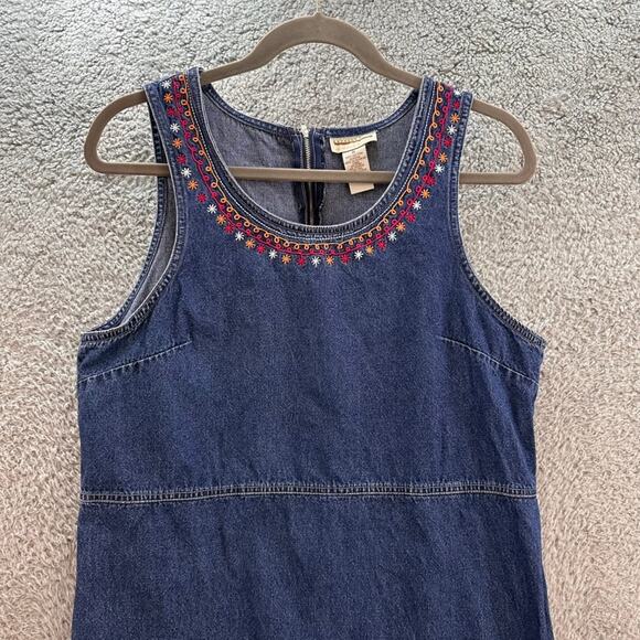 Vintage‎ Expressions Women's Medium Denim Sleeveless Dress Embroidered Design - Picture 2 of 10